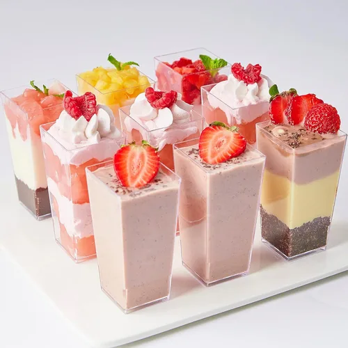 Miniatura 6 de TOFLEN Paquete de 100 mini tazas cuadradas de postre de 3 onzas con cucharas de plástico transparente para fiestas, yogur, parfait, pastel de queso