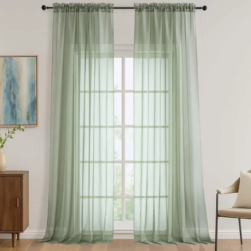 Miniatura 165 de OVZME - Cortinas traslúcidas blancas de 45 pulgadas de largo, 2 paneles, cortinas de gasa con bolsillo para barra para ventanas pequeñas, cada una