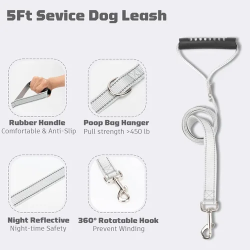 Miniatura 3 de Arnés de chaleco de servicio para perro, arnés de entrenamiento para perro sin tirones con asa y correa de 5 pies, ajustable y reflectante, sin