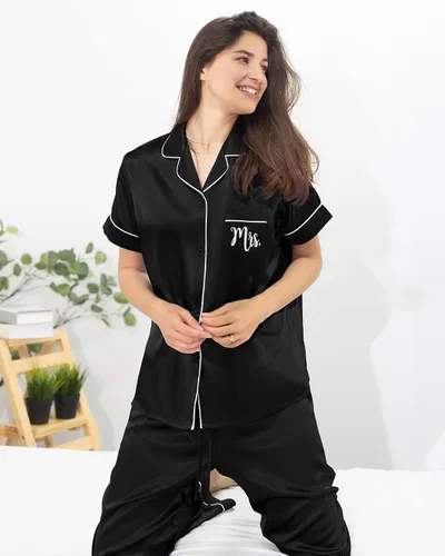 Miniatura 4 de AW BRIDAL Juego de 4 pijamas de satén a juego para parejas, pijamas de seda suave de manga corta para mujeres, hombres, parejas, regalos para señor
