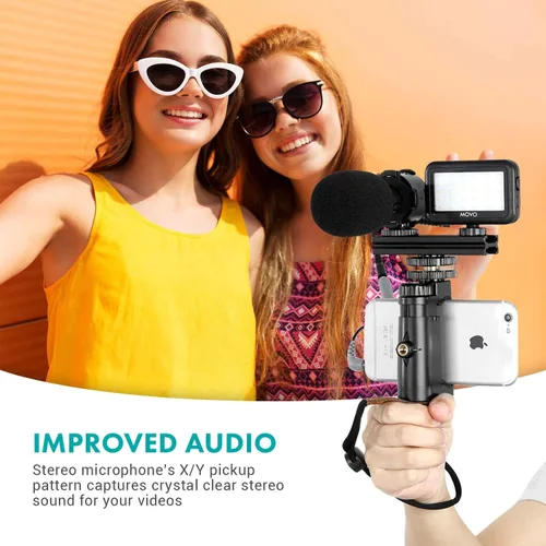 Miniatura 4 de Movo Vlog Kit V7 - Kit de inicio de YouTube con agarre, micrófono estéreo, luz e inalámbrico Kit de vlogging remoto para iPhone, Android - Kit