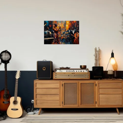 Miniatura 3 de SWQYLB Arte de pared con música afroamericana, pintura de banda de jazz, impresiones en lienzo abstractas negras con imágenes musicales para club
