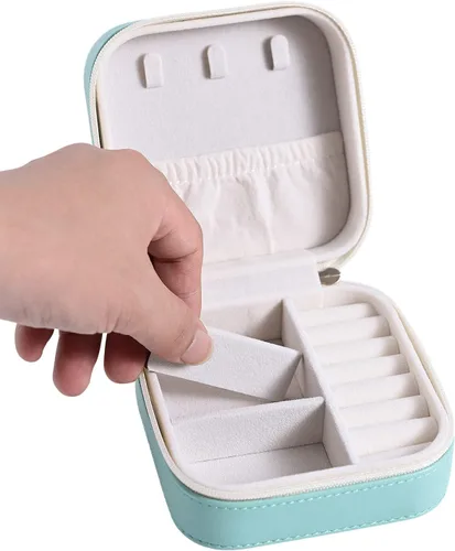 Miniatura 5 de Joyero de viaje de cuero de lujo para mujer, mini organizador de joyería pequeña, estuche de viaje portátil para anillos, aretes, collares