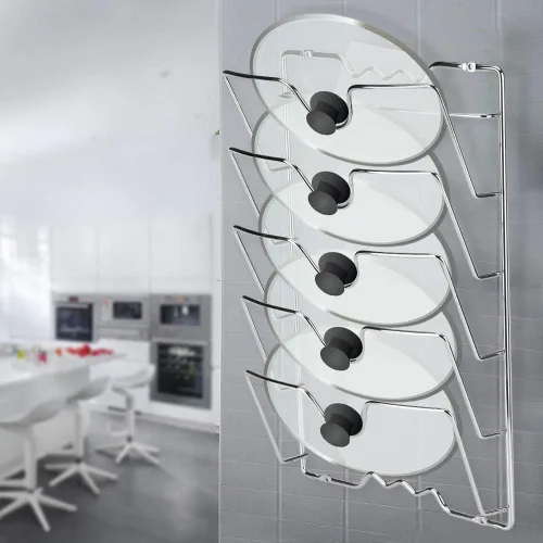 Miniatura 2 de TOPINCN Soporte para tapa de olla, organizador de cocina de hierro, soporte para montaje en la puerta de la pared, estante de almacenamiento
