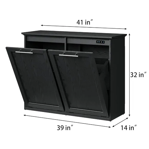 Miniatura 2 de UpWiew Armario de basura abatible con instalación rápida y función desodorizante, armario de basura de madera para comedor y cocina, color negro