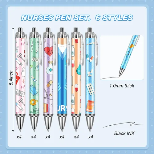 Miniatura 3 de Divertidos bolígrafos de enfermera, encantadores bolígrafos de punta de bola de dibujos animados, tinta negra, retráctil, de presión, bolígrafo
