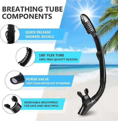 Miniatura 5 de Adult Snorkel Set, Professional Snorkeling Gear Panoramic Anti-Fog Diving Goggles and Dry Snorkel Tempered Glass Scuba Mask for Diving, Snorkeling