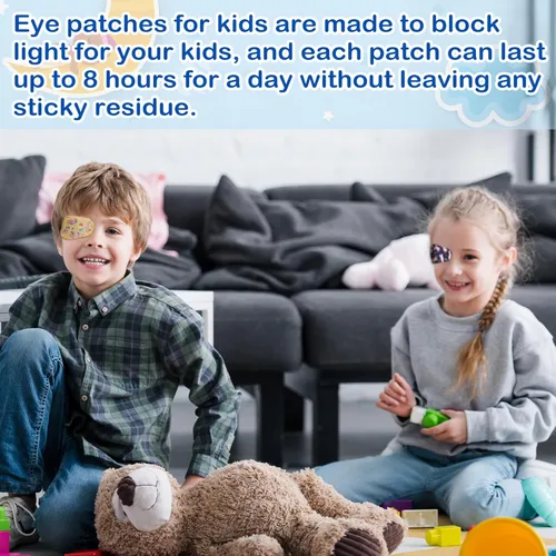 Miniatura 6 de Panelee 60 parches adhesivos para ojos para niños y niñas, patrones de unicornio, parches para ojos de niños pequeños, material transpirable a