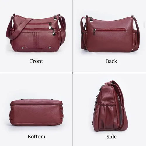 Miniatura 4 de Bolso bandolera de piel sintética suave para mujer, bolso cruzado con múltiples bolsillos, bolso cruzado mediano espacioso a la moda con asa superior