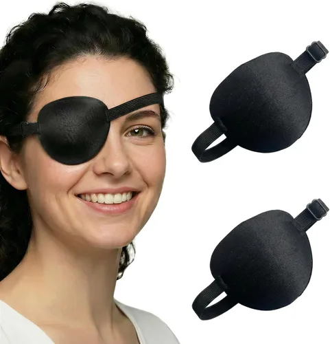 Juego de parches médicos ajustables, 2 parches cómodos para ojos negros para ojos izquierdos o derechos, cubierta reutilizable para ojos de