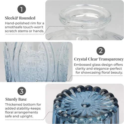 Miniatura 5 de Paquete de 12 jarrones de flores azules BEAHOT para decoración de boda, jarrón de cristal para decoración de mesa, jarrón pequeño para el hogar, día