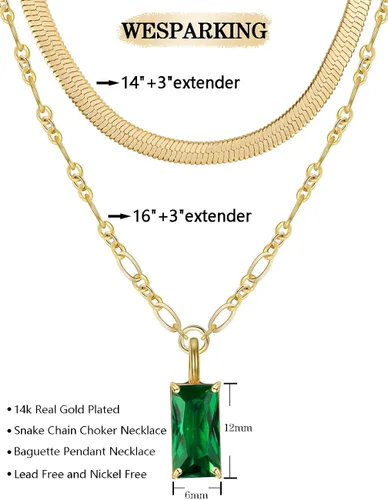 Miniatura 6 de WeSparking Collares en capas de oro para mujer chapados en oro de 14 quilates collares de capas de espiga de luna cadena de serpiente collar