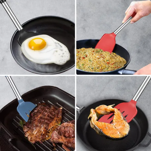 Miniatura 8 de Espátula de silicona y cuchara de cocina, paquete de 5 utensilios de cocina antiadherentes para la cocina, espátulas y cucharas sólidas y ranuradas
