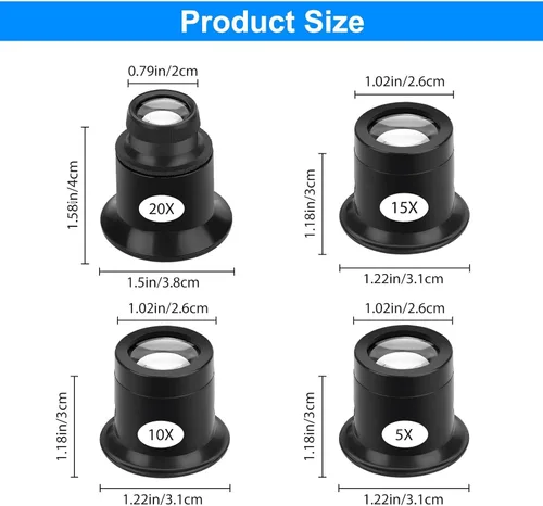 Miniatura 5 de 4 lupas de relojero, 5 x 10 x 15 x 20 X, lupa de monóculo, lupa de bucle para joyeros, lazo de lupa, lupa de joyería monocular para reparación de 4