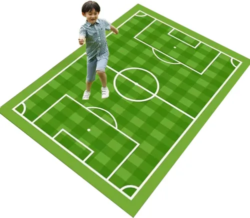 Miniatura 15 de Alfombra de campo de fútbol infantil de 2.6 x 4 pies para dormitorio de niños, alfombra de campo de fútbol verde antideslizante, alfombra