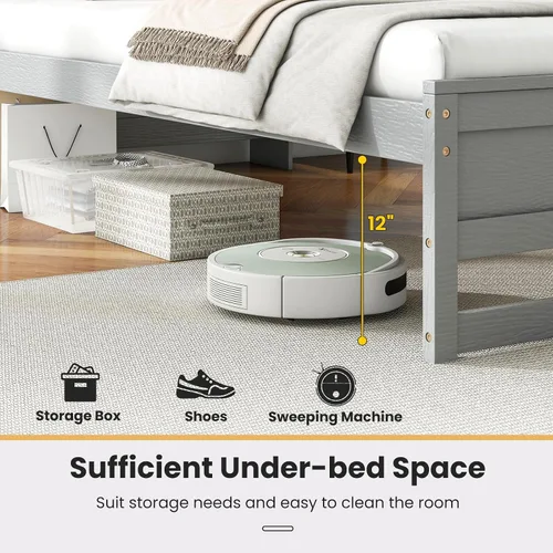 Miniatura 8 de Giantex Base de cama individual con cabecera de almacenamiento, plataforma de madera con estación de carga y luz LED, cama individual con soporte