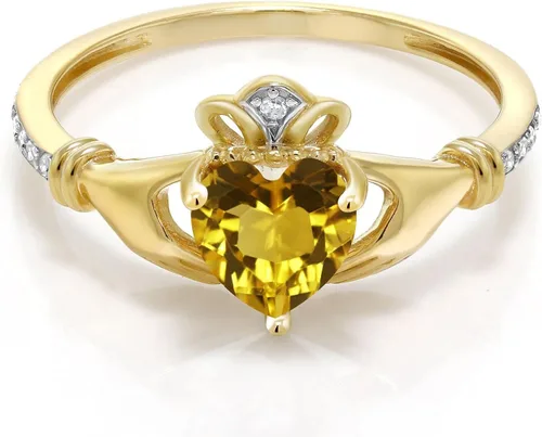 Miniatura 85 de Gem Stone King Anillo de compromiso claddagh celta irlandés de oro amarillo de 10 quilates con piedra preciosa en forma de corazón de 0.236 in