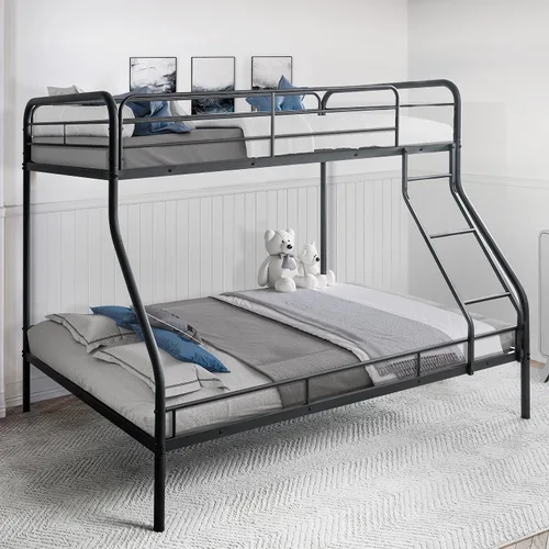 Miniatura 3 de Naomi Home Litera de metal individual sobre tamaño matrimonial con barandillas de seguridad, capacidad de 800 libras, escalera en ángulo, Negro