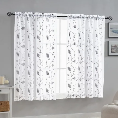 Miniatura 25 de Cortinas para ventana cortinas blancas traslúcidas de 90 pulgadas de largo, 2 paneles de cortinas de tul, paneles de ventana para cortinas de Blanco