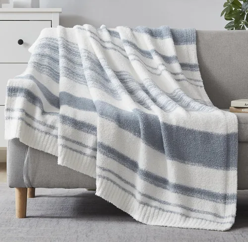 Miniatura 71 de WRENGONGE - Manta a rayas de color caqui, suave, acogedora, mullida, cálida, para sillón, sofá, cama o viajes, ligera, 50 x 70 pulgadas, regalo