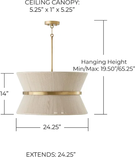 Miniatura 3 de Capital Lighting 341211NP Cecilia - Lámpara colgante cónica de cuerda natural blanqueada de transición Art Deco Luxe envuelta a mano, 1 luz de 100