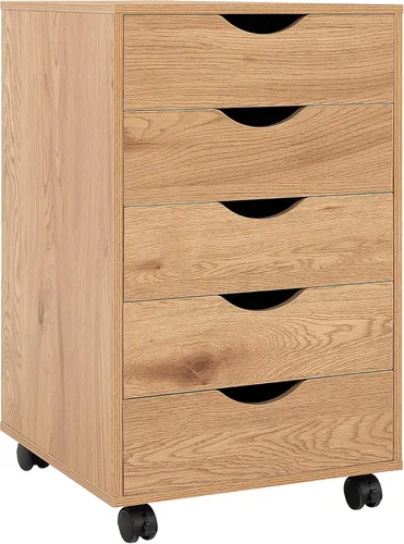 Miniatura 25 de Cajón de 5 cajones con gabinete de 2 estantes, negro, almacenamiento inteligente, perfilado con divisores ajustables, ruedas con cerradura