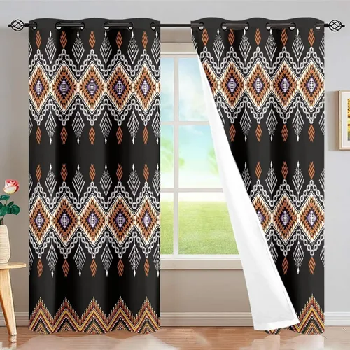 Miniatura 66 de Dreaweet African Tribal Blackout Curtains 63 Inch Long 2 Panels Set Bohemian Ethnic Geometric Grommet Top Thermal Insulated Curtains for Living Room