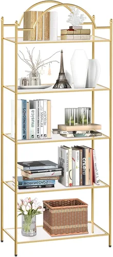 Miniatura 9 de Estantería de 4 niveles, estante de metal para almacenamiento, estantería de almacenamiento alta, moderna funda abierta para dormitorio, sala