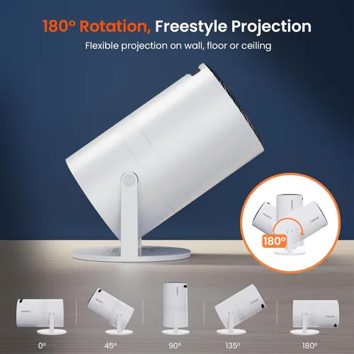 Miniatura 7 de Mini proyector con WiFi y Bluetooth, proyector de películas portátil con rotación de 180°, compatible con HD de 1080P, Keystone vertical automático