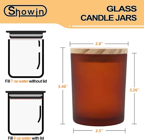 Miniatura 3 de SHOWIN Tarros gruesos para hacer velas, 16 unidades, tarros vacíos de 7 onzas con tapas de madera para hacer velas, contenedor de muestra, marrón