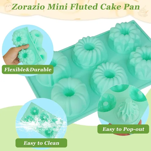 Miniatura 4 de Zorazio Molde de silicona para tartas de tubo estriado, 3 piezas, mezcla antiadherente, mini molde para hornear para cupcakes, pan de maíz, brownie