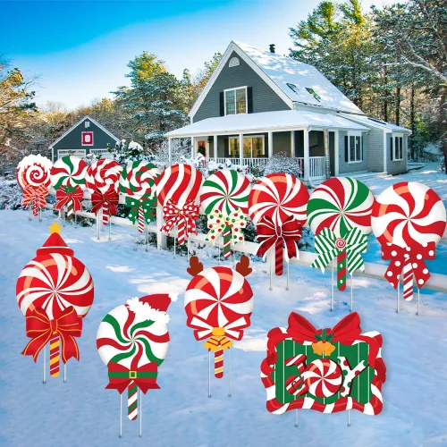 Miniatura 6 de JOICEE - Letreros de Navidad para exteriores, decoraciones de caramelo, letreros de caramelo de menta con piruletas con estacas para suministros