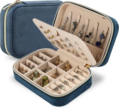 Dajasan Estuche de viaje de joyería de terciopelo caja de joyería de viaje pequeña caja organizadora de joyas portátil para aretes pulseras anillos