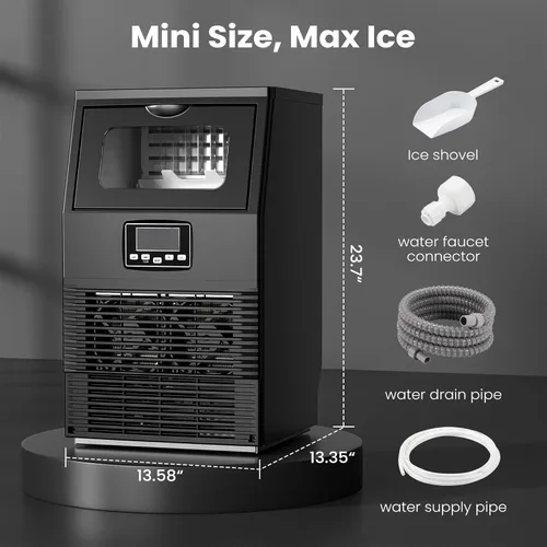 Miniatura 6 de Kismile Máquina comercial para hacer hielo, 66 libras/24 horas, panel LCD, autolimpieza, temporizador de 24 horas, acero inoxidable