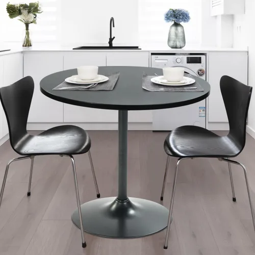 Miniatura 5 de FurnitureR Mesa de comedor redonda de mediados de siglo de 31.5 pulgadas para 2-4 personas con base de pedestal para el hogar, oficina, sala de Negro