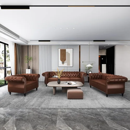 Miniatura 3 de RARZOE Chesterfield - Sillas Chesterfield de piel sintética, silla Chesterfield con botones de cuero copetudo con brazos enrollados y ribete