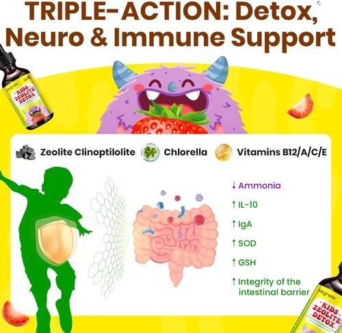 Miniatura 2 de Desintoxicación de zeolita para niños Apoyo neuroinmunológico y de triple acción con zeolita clinoptilolita, clorella y metilo B12 Vitaminas A