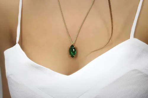 Miniatura 2 de Deslumbrante collar de esmeralda, collares de oro con colgante de piedras preciosas para mujer, cumpleaños, boda, aniversario para ella, collar