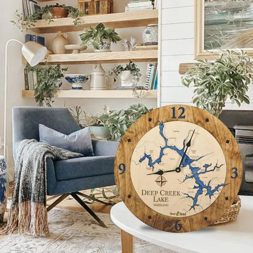 Miniatura 2 de Sea & Soul Deep Creek Lake - Reloj de pared de madera de 24 pulgadas, fabricado con orgullo en los Estados Unidos, arte de cartas náuticas, regalos