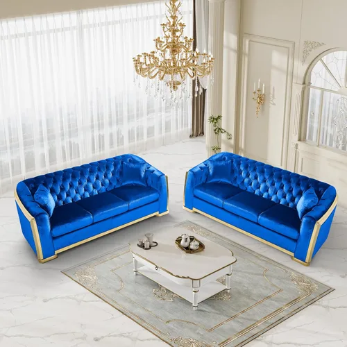 Miniatura 11 de DAMAIFROM Sofá Chesterfield moderno de mediados de siglo, sofá de terciopelo de 62"+84" pulgadas, sofá de terciopelo negro y dorado, sofá curvo