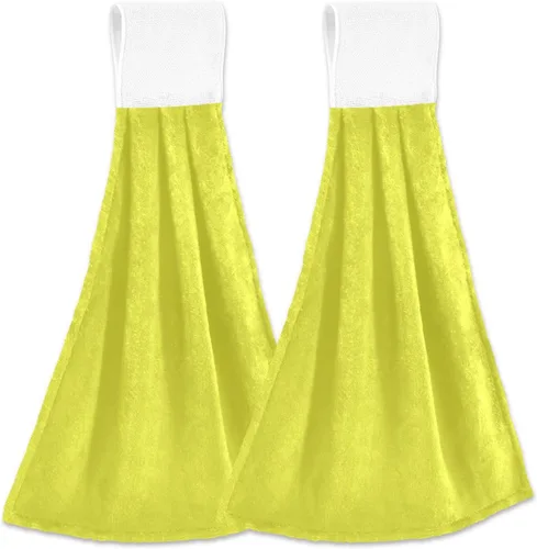 Miniatura 31 de Juego de 2 toallas de mano amarillas y naranjas, suaves, absorbentes, decorativas, para baño, secado rápido, barra de té, toalla colgante para baño