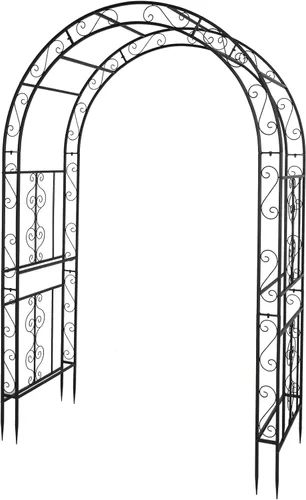 Miniatura 13 de Outvita - Arco de jardín de 7 pies con puerta de entrada, enrejado de metal resistente, marco decorativo con estacas de tierra para ceremonia