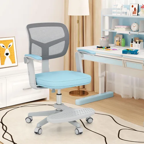 Miniatura 9 de Giantex Silla de escritorio para niños, silla rodante ergonómica ajustable con reposapiés y apoyabrazos abatibles, silla de oficina para niños