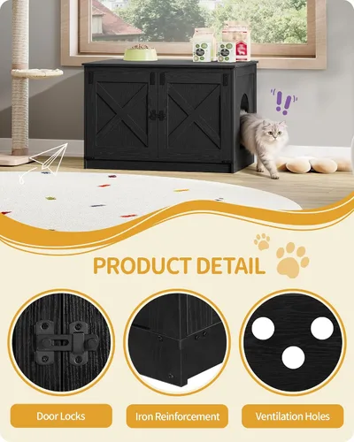 Miniatura 8 de Hzuaneri Caja de arena para gatos con cojín, mueble oculto con divisores extraíbles, entrada reversible lado izquierdo o derecho, casa para gatos