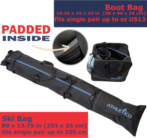 Miniatura 2 de Athletico - Combo de bolsas acolchadas para botas y esquís, dos piezas Guarda y transporta los esquís de hasta 200 cm y botas hasta la talla 30.5