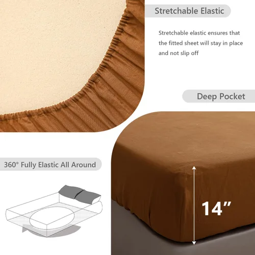 Miniatura 3 de Simple&Opulence Sábana bajera ajustable 100% lino tamaño Queen (1 pieza), funda de colchón de 14 pulgadas de profundidad de lino francés natural