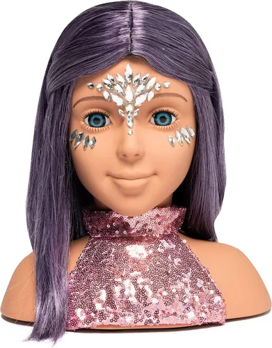 Miniatura 8 de I'm A Stylist Styling Head Deluxe Lola - Cabeza de maniquí de muñeca, peluca intercambiable, pelo morado de fibra sintética incluye pestañas