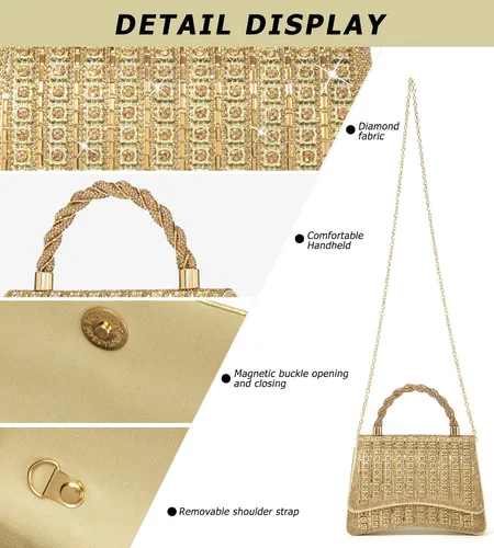 Miniatura 6 de Bolso de mano con strass para mujer, bandolera brillante y bolsos para boda, fiesta, noche, bolso cruzado