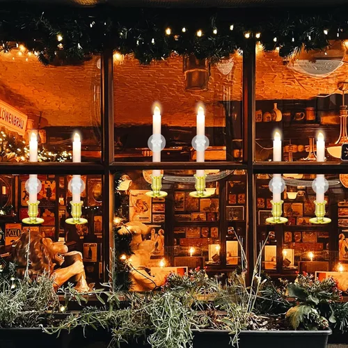 Miniatura 4 de YAUNGEL Velas de Navidad para ventana, paquete de 6 velas cónicas sin llama a pilas para ventanas con temporizador remoto, luces eléctricas