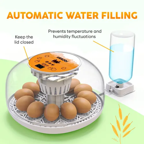 Miniatura 3 de Okkobi M12 - Incubadora de huevos con girador automático y control de humedad, 12/24 huevos, vista de 360°, fácil de usar y limpiar, Incubadora